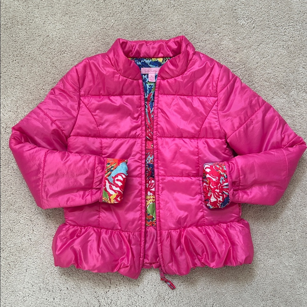 Lilly Pulitzer | Pink Peplum Mini Kate Puffer Jacket | XL (runs small)